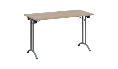 SLA 125 lak skládací jednací stůl 1250x600, deska 25 mm, podnož stříbrný lak, deska dub bardolino